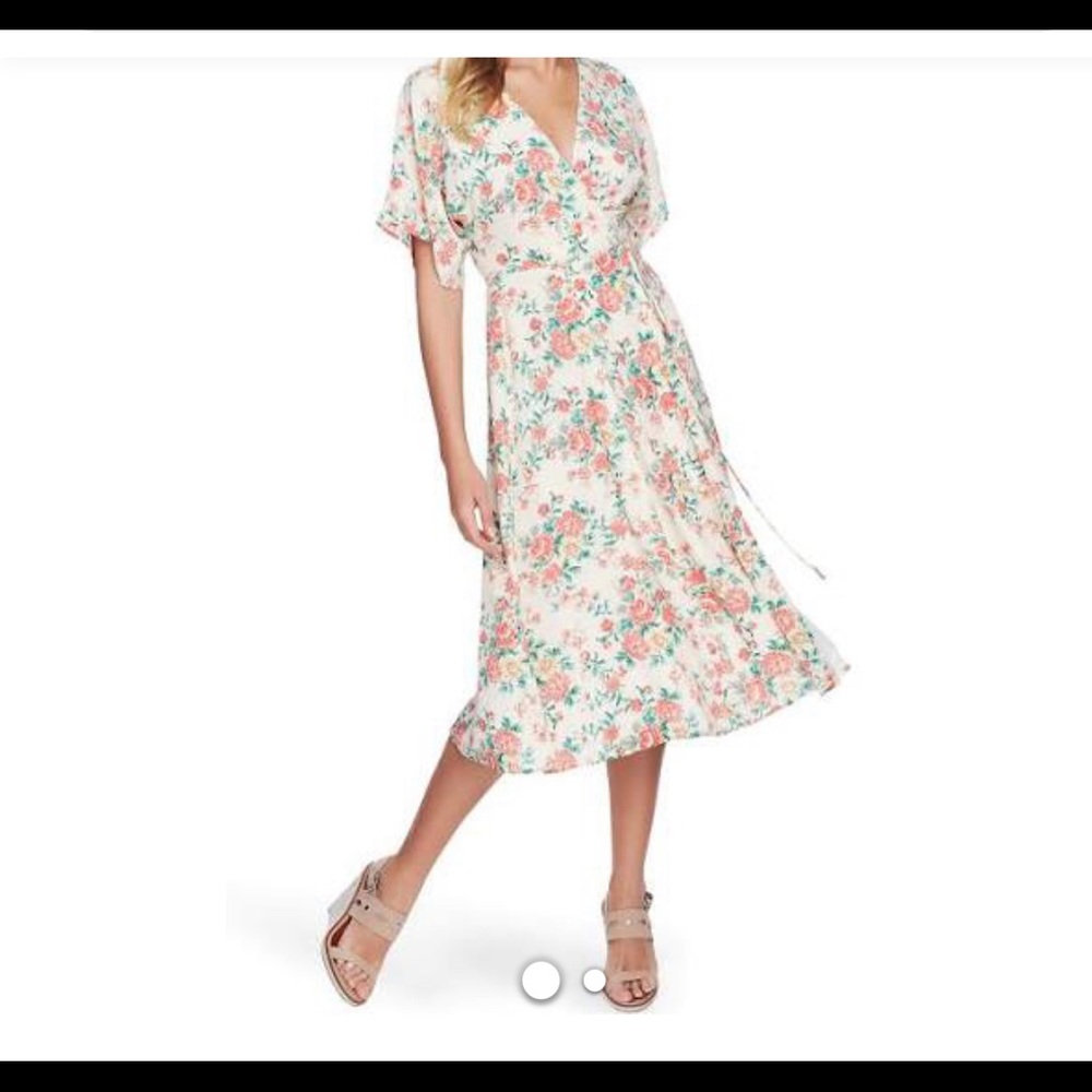 1.State Ikat Bouquet Wrap Dress Soft Ecru